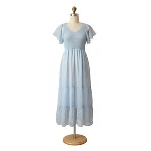 2XL Baby Blue Smocked Maxi Dress Fairycore Cottagecore Milkmaid Flutter Sleeve